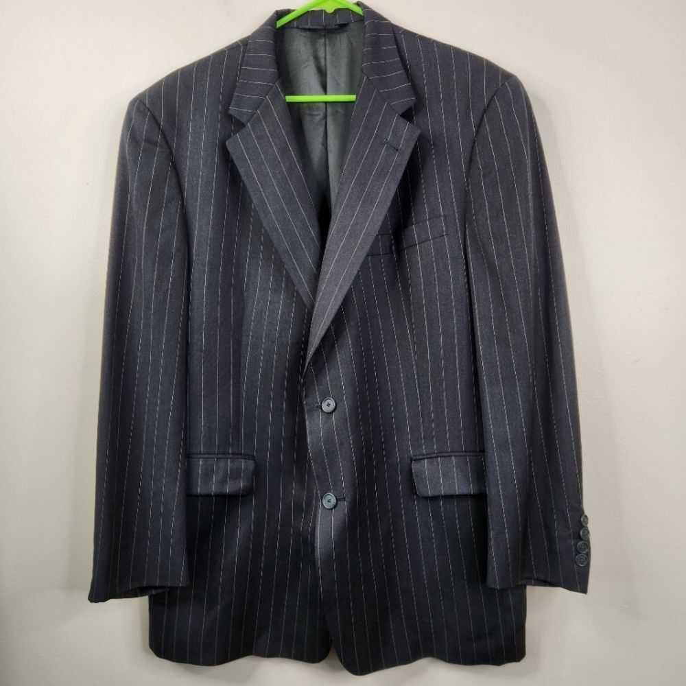 Vintage Burberrys Single Vent Black Striped 2 Button Wool Sport Coat Blazer 44R